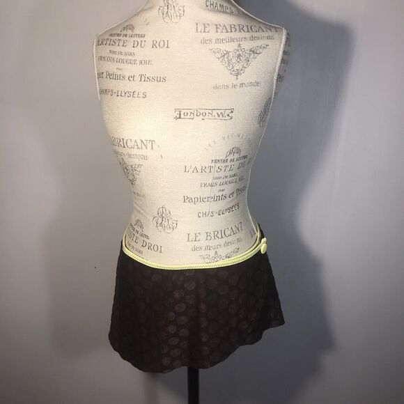 Vintage 90s Becca swim skirt wrap brown polka dots lime yellow sz M/L - Picture 7 of 7